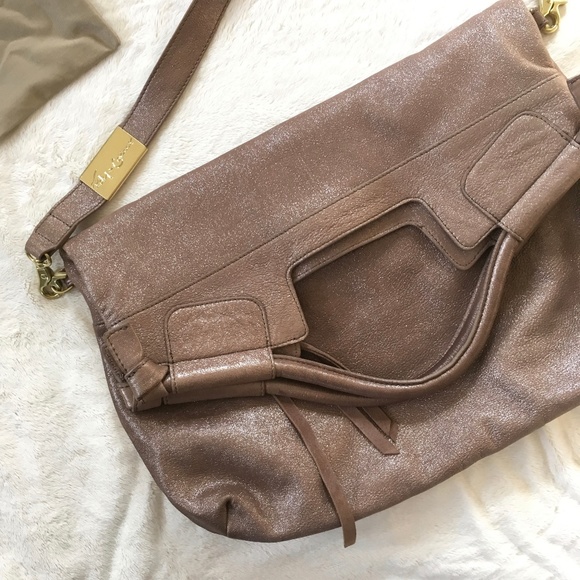 Foley&Corinna Foldover Tote Taupe Sparkle Leather - Picture 2 of 8